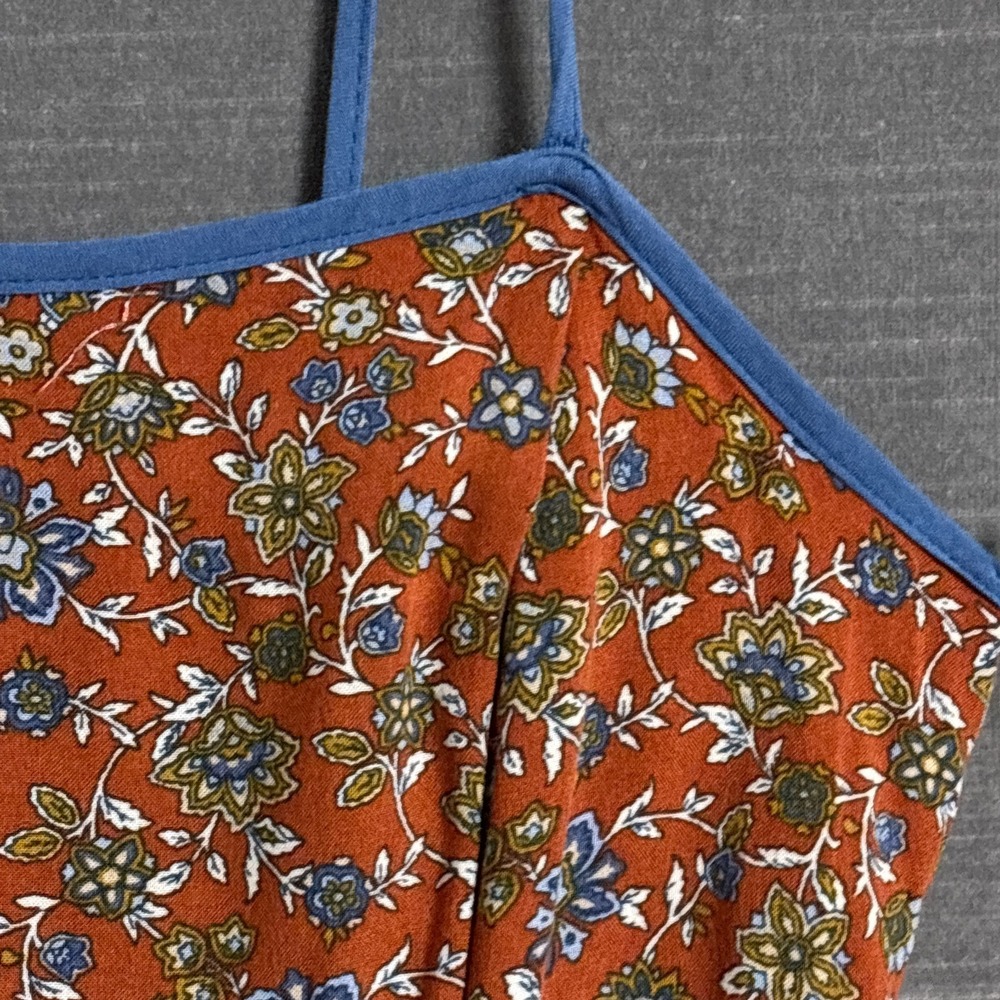 Live to be Spoiled Jumpsuit S Blue Brown Floral Wide Leg Smocked Boho Rayon XS - Picture 3 of 13